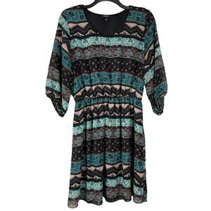 Espresso Women's Plus Size Blue Patterned Boho Peasant Dress - Size 3X - Midi
